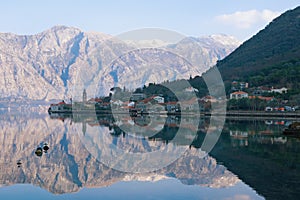 Cold winter day in Montenegro. View of Kotor Bay of Adriatic Sea