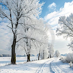 Winter Landscape with Trees and Hoarfrost photo