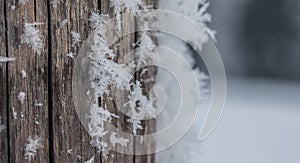 Cold winter season: Close up of a snowflake on a timber needle