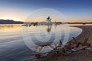 Cold Winter Sunset Lake Tahoe California Landscape Scenery