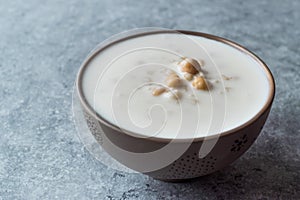 Cold Yogurt Soup with Chickpeas and Wheat Seeds / Ayran asi Corbasi / Tzatziki.