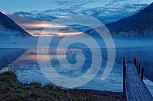 Coldwater hut boat jetty on Lake Rotoiti at Nelson Lakes National Park, New Zealand