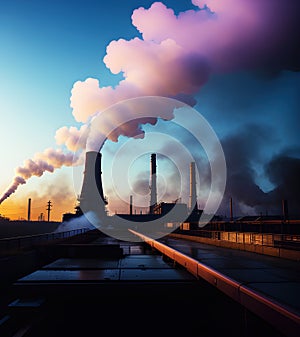 Cole power plant industry chimney releases dirty carbon monoxide smoke into air, generative ai