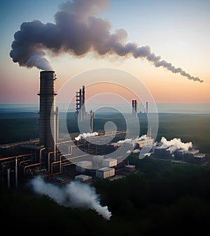 Cole power plant industry chimney releases dirty carbon monoxide smoke into air, generative ai