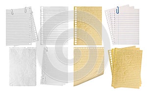 a colection paper page notebook and notebook isolated on the white background