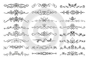 Colection of text dividing flourish linear ornaments,