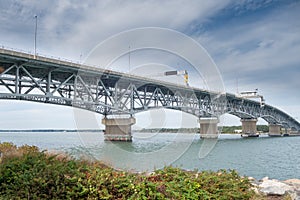 Coleman Bridge in Yorktown Virginia over the York river against the blue sky