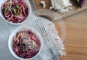 Coleslaw salad with fresh cabbage and green onions