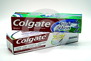 Colgate toothpaste on white background