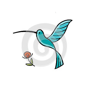 Colibri bird isolated on white. Sketch for your design