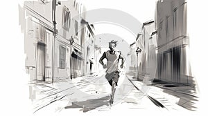 Colin\'s Street Run: A Black And White Sketch