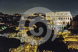 Coliseum Aerial view Night Scene, Rome