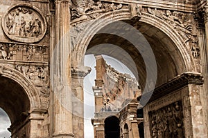 Coliseum and Arch of Constantine, the great beauty of Rome