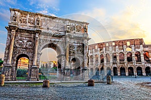 The Coliseum and the Arch of Constantine in Rome. Italy