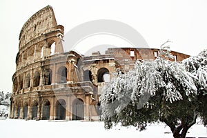 The Coliseum covered by snow