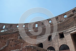 He Coliseum on the inside, Roman architecture with stones.  Ancient and historical monument in Europe. Colosseum.