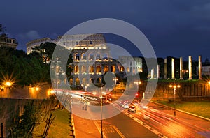 Coliseum at night in Rome, Italy.