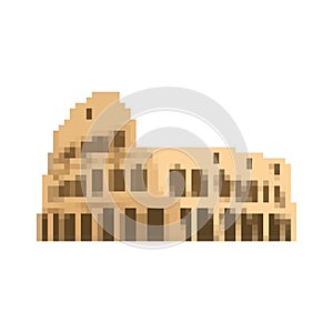 Coliseum pixel art. Rome landmark 8 bit. Italy showplace Pixelate 16bit. Old game computer graphics style