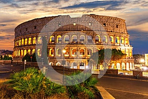 Coliseum of Rome, beautiful night full view, Italy
