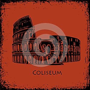 Coliseum in Rome, Italy. Colosseum hand drawn vector illustration, the style of ancient vase painting background