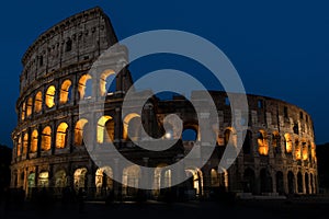 Coliseum Rome Italy, front view at night