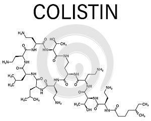 Colistin antibiotic drug molecule. Skeletal formula. Chemical structure photo