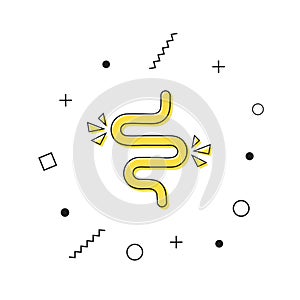 Colitis icon vector. Yellow gut constipation icon with geometric shapes on white background. Stomach business concept