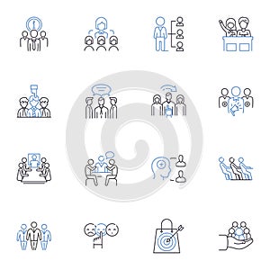 Collaborate cooperation line icons collection. Partnership, Teamwork, Synergy, Unity, Connection, Collaboration