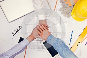 Collaboration connection team brainstorming inity. Teamwork stacking hand concept