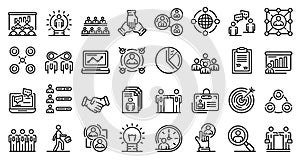 Collaboration icons set, outline style