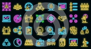 Collaboration icons set vector neon