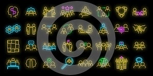 Collaboration icons set vector neon