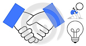 Collaboration and Innovation Concept with Handshake, Idea, and Teamwork