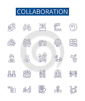 Collaboration line icons signs set. Design collection of Cooperation, Partnership, Teamwork, Alliance, Synchronization photo