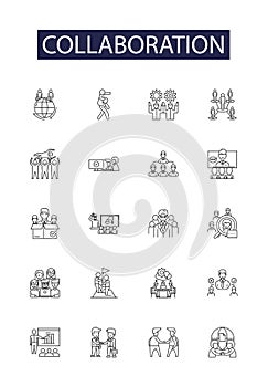 Collaboration line vector icons and signs. Synergy, Partnership, Joint-effort, Unison, Alliance, Teaming, Networking