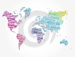 COLLABORATION word cloud in shape of world map, business concept background