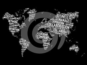 COLLABORATION word cloud in shape of world map, business concept background