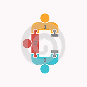 Collaborative Achievement Icon Logo - Stylized Figures on Interlocking Puzzle Pieces Forming a Letter C Symbolizing