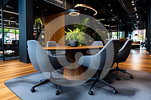 Collaborative Brainstorming Session in a Stylish Contemporary Office Setting