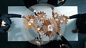 Collaborative Business Management with Gears and Documents Representing Teamwork, Strategy, and Workflow Optimization in