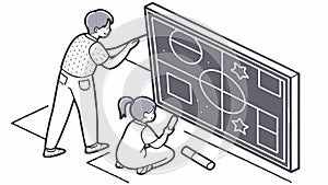 Collaborative Design Project: People Working on Blueprint, vector design Generative AI