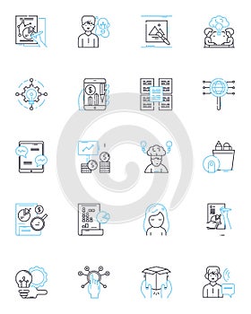 Collaborative Effort linear icons set. Cooperation, Partnership, Unity, Harmony, Synergy, Cohesion, Joint line vector photo