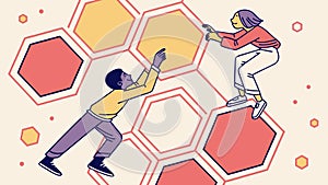 Collaborative Hexagonal Network Building, vector design Generative AI