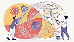 Collaborative innovation and problem solving with interconnected gears, vector design Generative AI