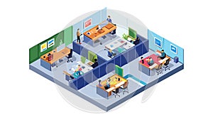 Collaborative Isometric Open-Plan Office, vector design Generative AI