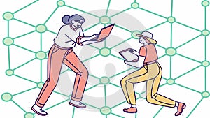 Collaborative Network Building and Digital Partnership, vector design Generative AI