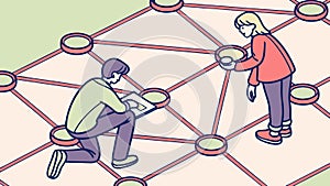 Collaborative Network Building, People Connecting Ideas, vector design Generative AI