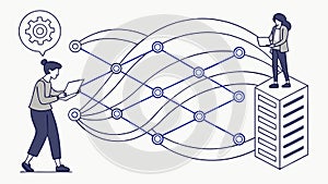Collaborative Network Management and Connectivity, vector design Generative AI