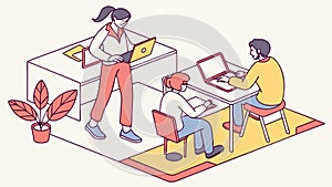 Collaborative office work, team meeting, creative brainstorming, modern workspace, vector design Generative AI