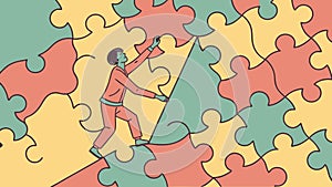 Collaborative People Assembling Puzzle Pieces, vector design Generative AI